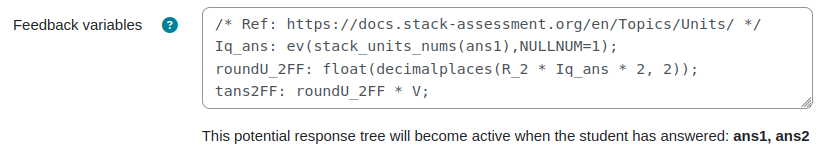 Screenshot: STACK feedback variables
